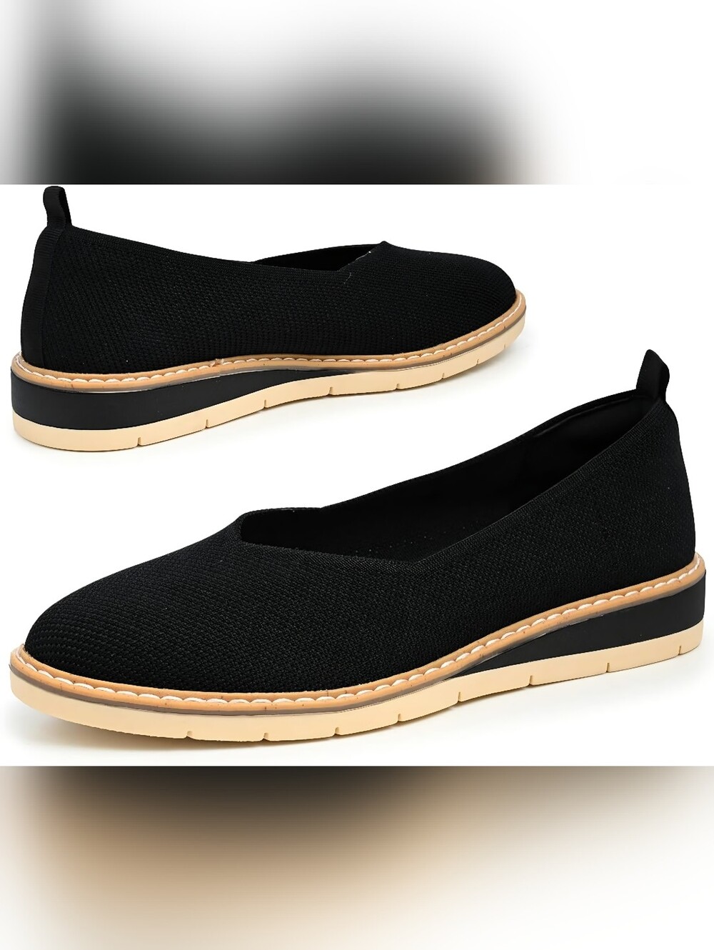 Randi Slip-On Flat Lightweight Comfort Shoes - Ladies 8.5 Black Knit - NEW